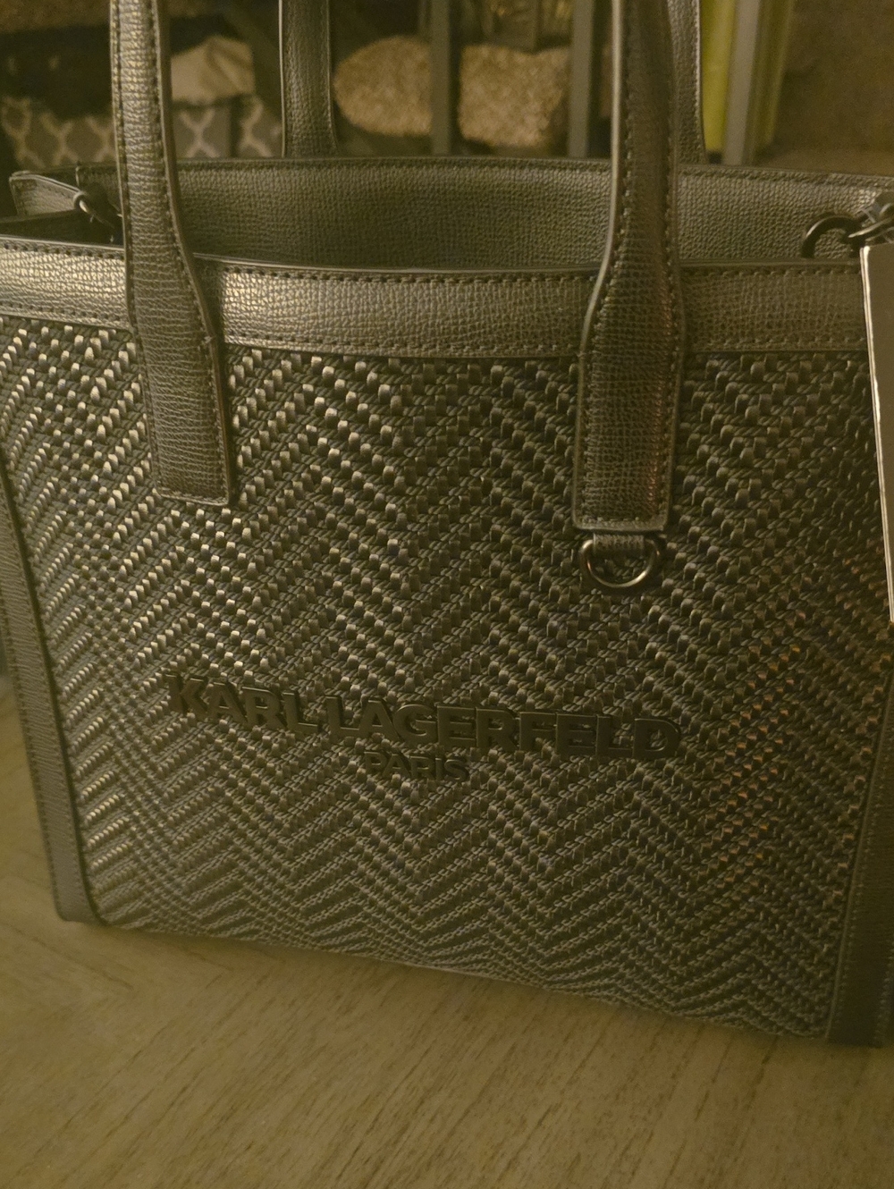 Karl Lagerfeld Black Woven Tote with Raised Logo